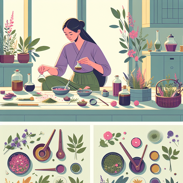 herbalist preparing tinctures and teas from herbs