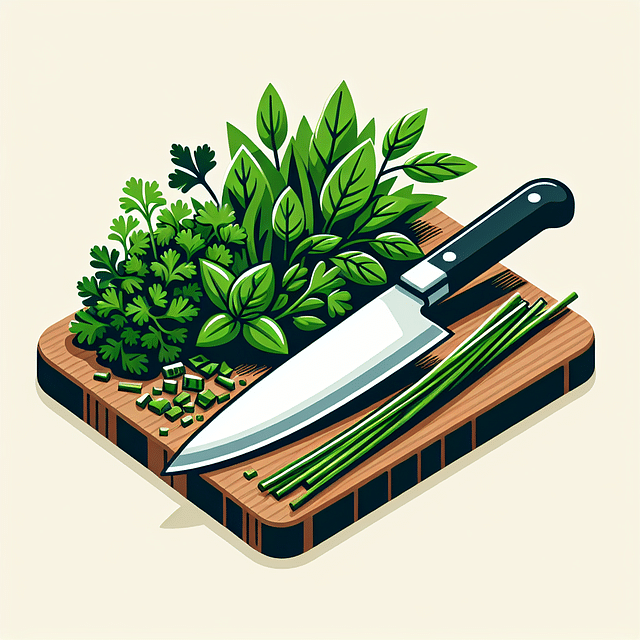 chopped fresh herbs on a cutting board
