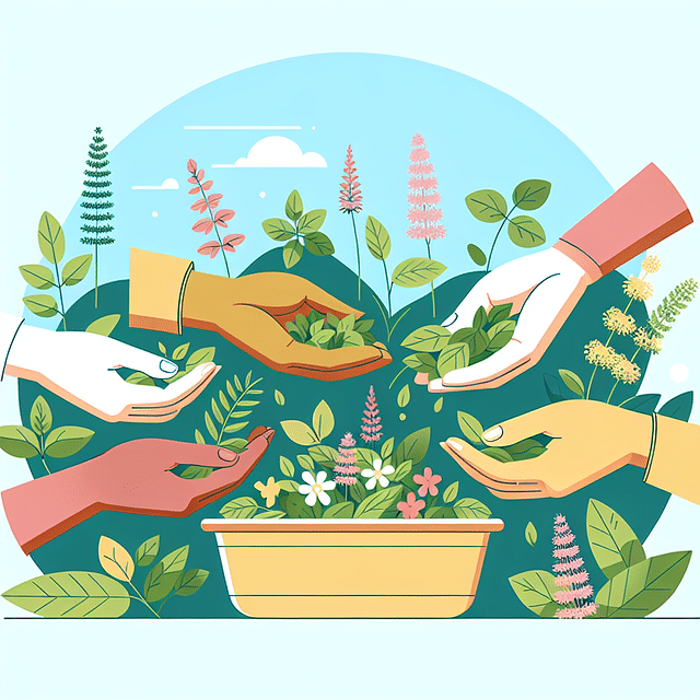 hands harvesting herbs with a gentle and grateful touch