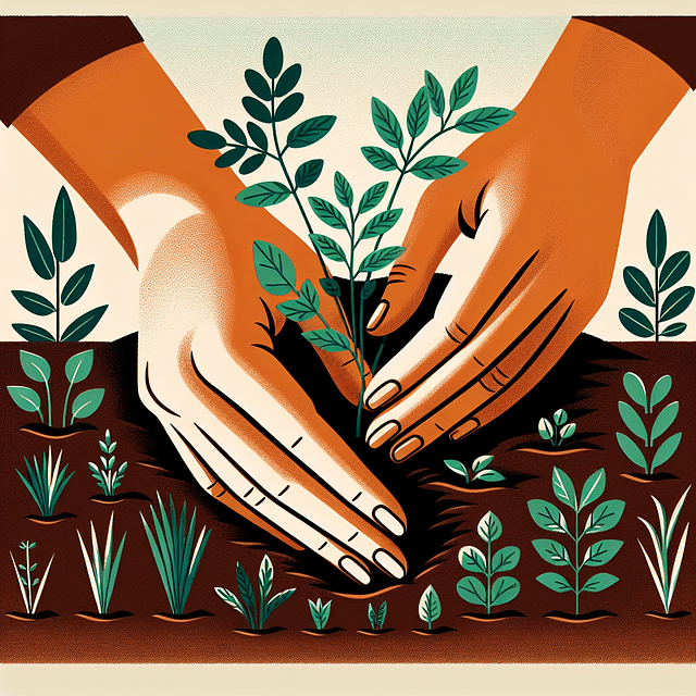 hands gently planting herbs in soil with a nurturing touch
