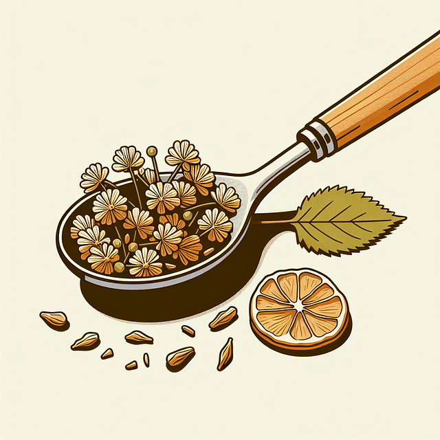 a teaspoon of dried linden flowers against a measuring spoon