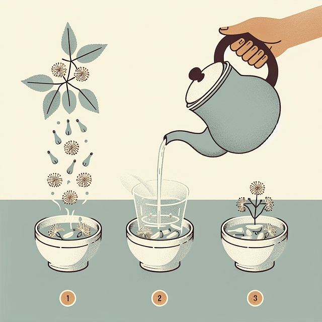 steaming water being poured over linden flowers in a teapot