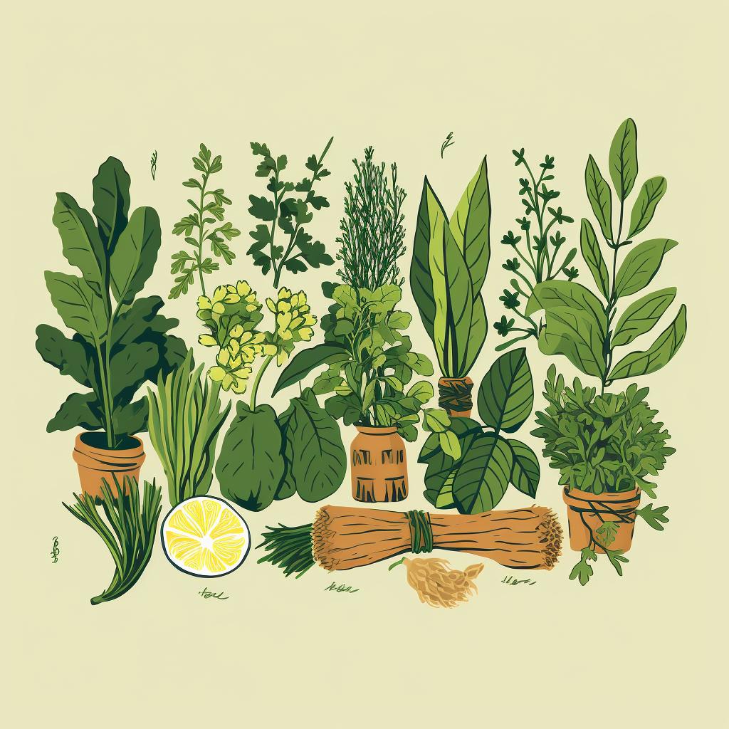 A selection of various herbs on a table
