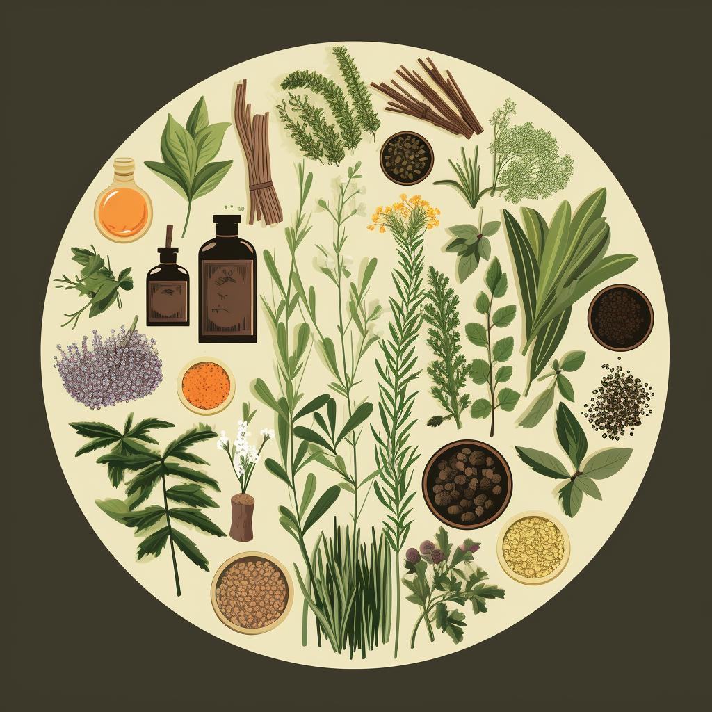 A variety of medicinal herbs spread on a table