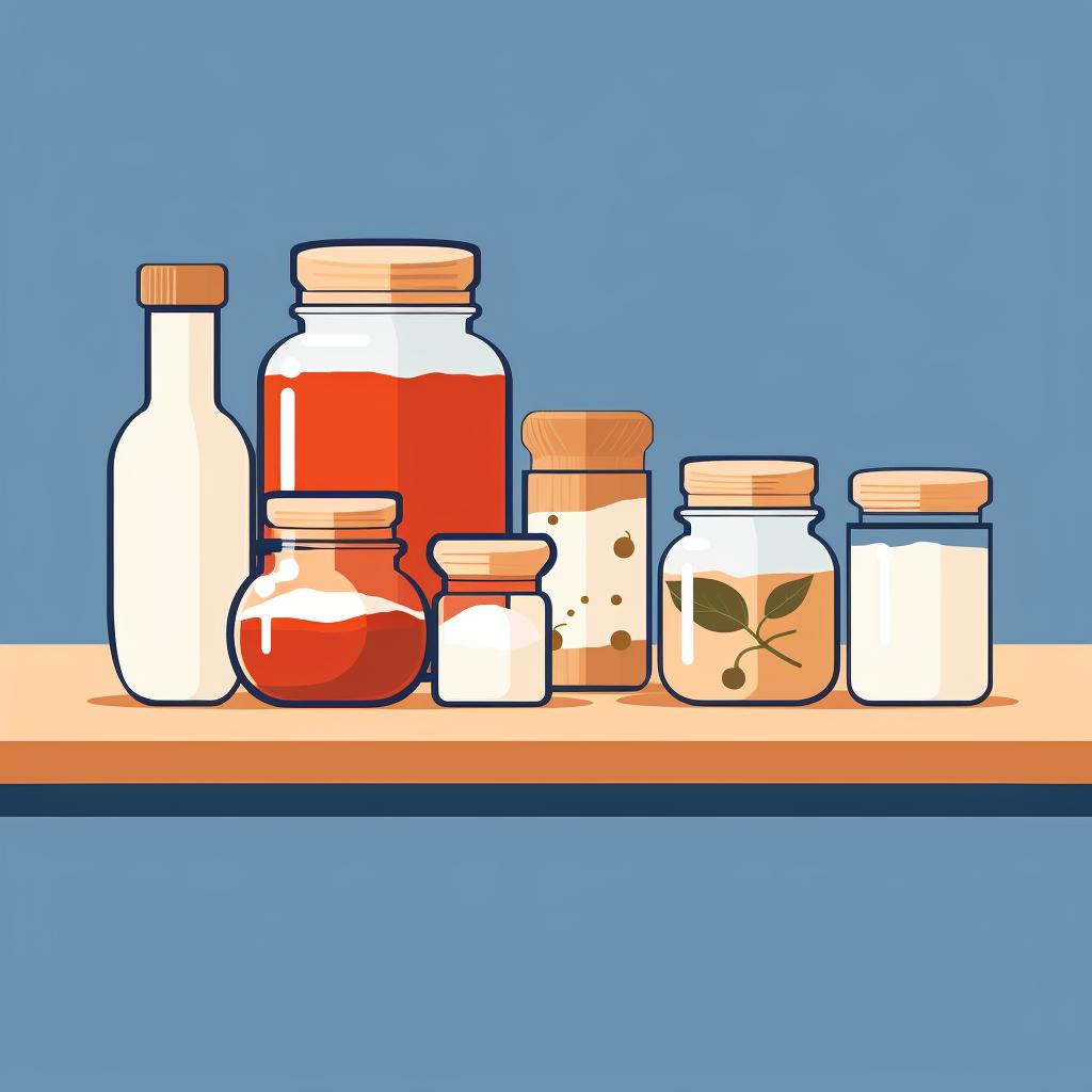 Clean jars, labels, and a mortar and pestle on a kitchen counter.