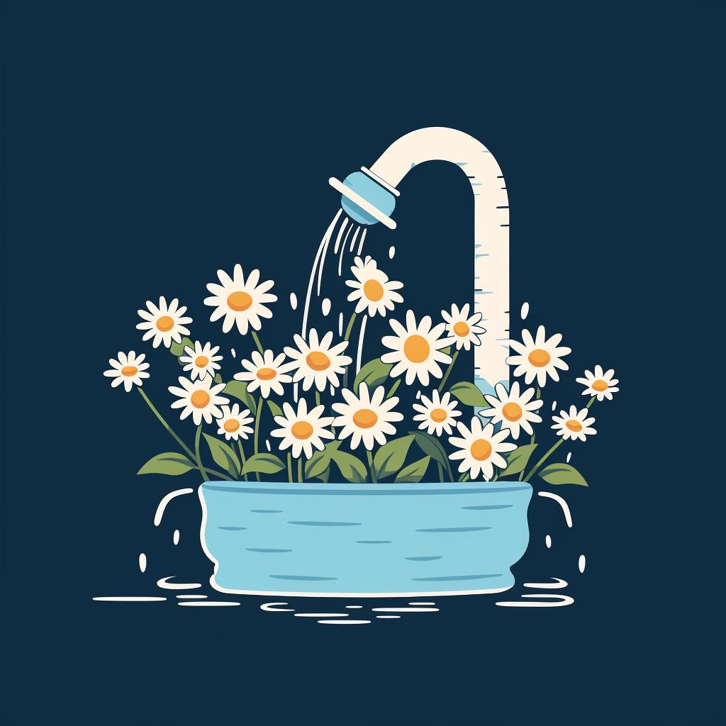 Chamomile flowers being rinsed under a running tap.