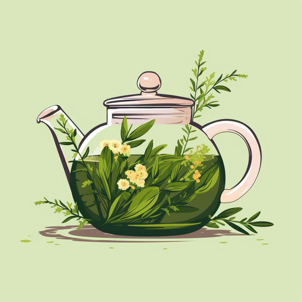 Herbs steeping in a glass teapot