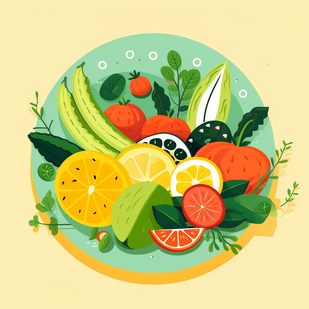 Plate of fresh fruits and vegetables